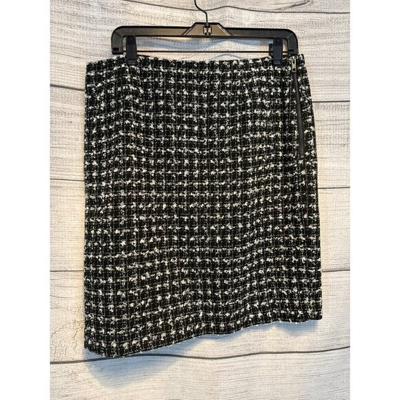 Halogen Black White Tweed Side Zip Skirt Size 12 - Picture 1 of 2